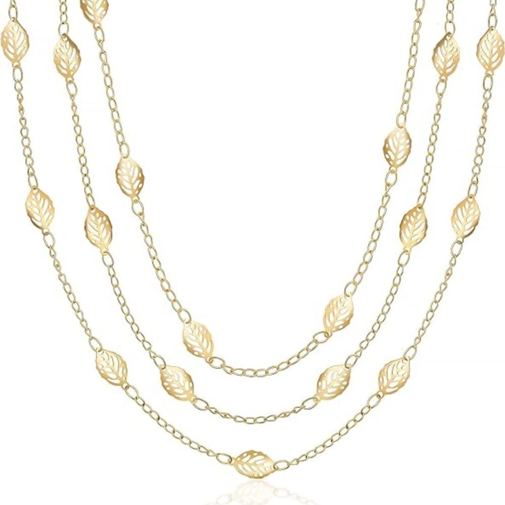18K Gold Plated‎ Cascading Layer Leaf Necklace